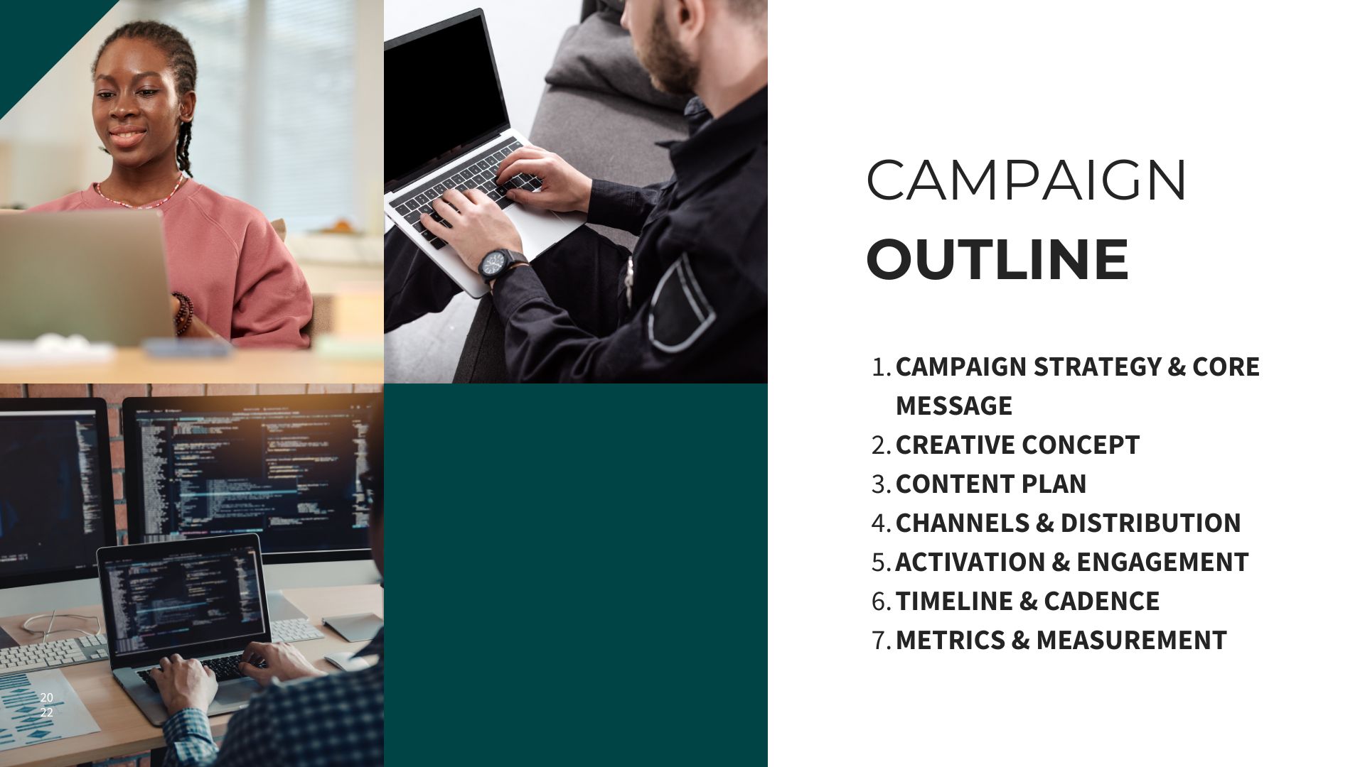 Detroit Hacker House campaign outline slide with seven-point strategy